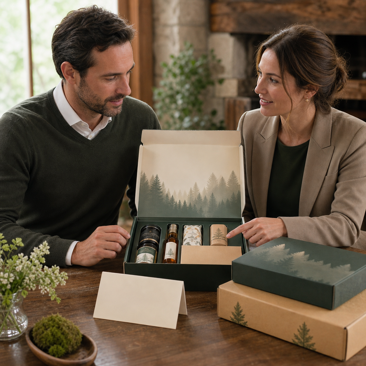Visualisation indicative d’un échange autour d’un coffret d’entreprise Ardennes Terroir
